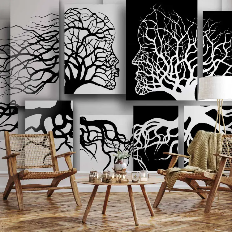 The Kiss - Human faces in the form of trees on light plank background