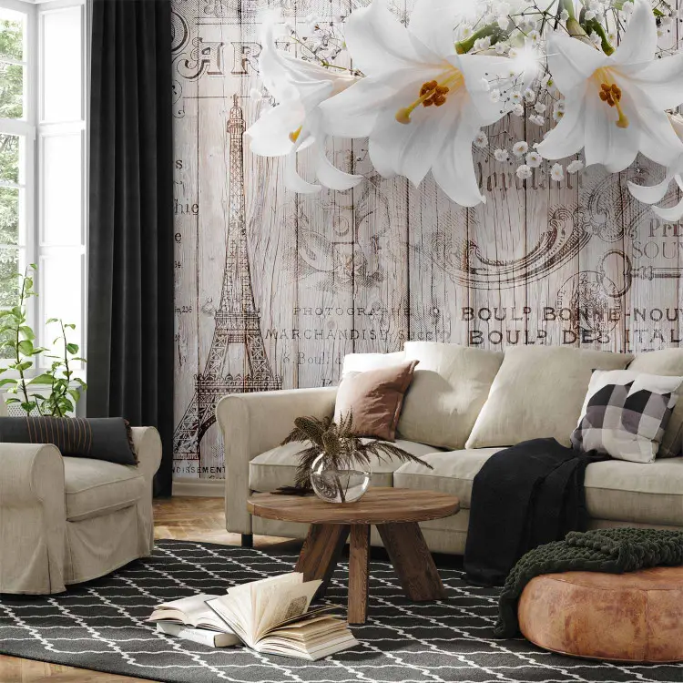 Parisian Lilies - White Flowers on a Vintage Wooden Background