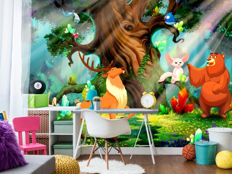 Wall Mural Teddy bear and friends - animals of the forest among trees in a children's glade