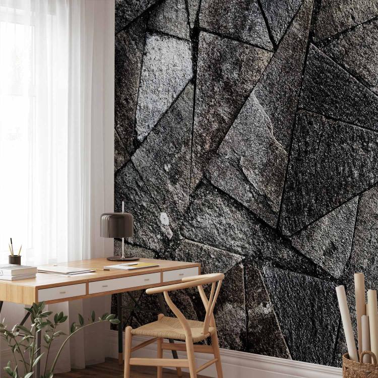 Wall Mural Pattern in broken stone pieces - graphite abstract composition