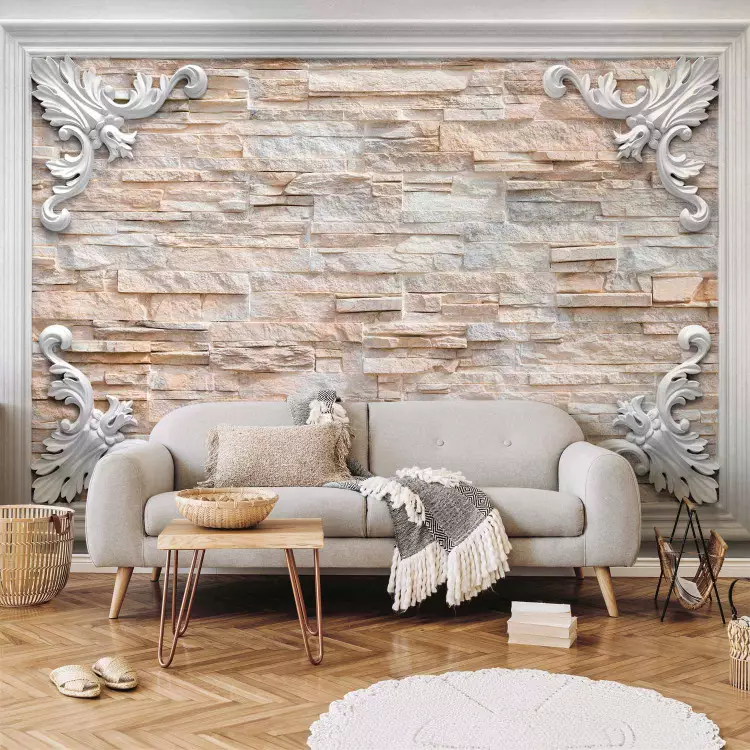Wall Mural Frame - brick wall motif enclosed in a white picture frame