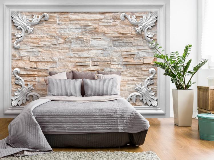 Wall Mural Frame - brick wall motif enclosed in a white picture frame