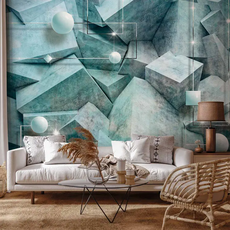 3D Geometric Cube Wallpaper, White Peel and Stick Wall Mural