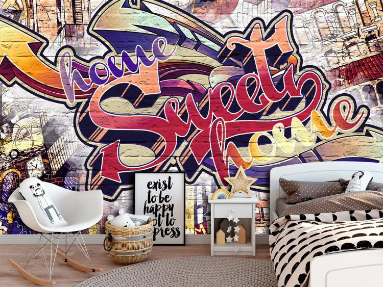 Wall Mural Home sweet home - colourful graffiti lettering on brick for teenagers
