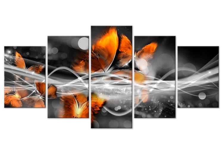 Canvas Print Butterfly Swarm (5-part) Wide Gray - Animals in Light Shine