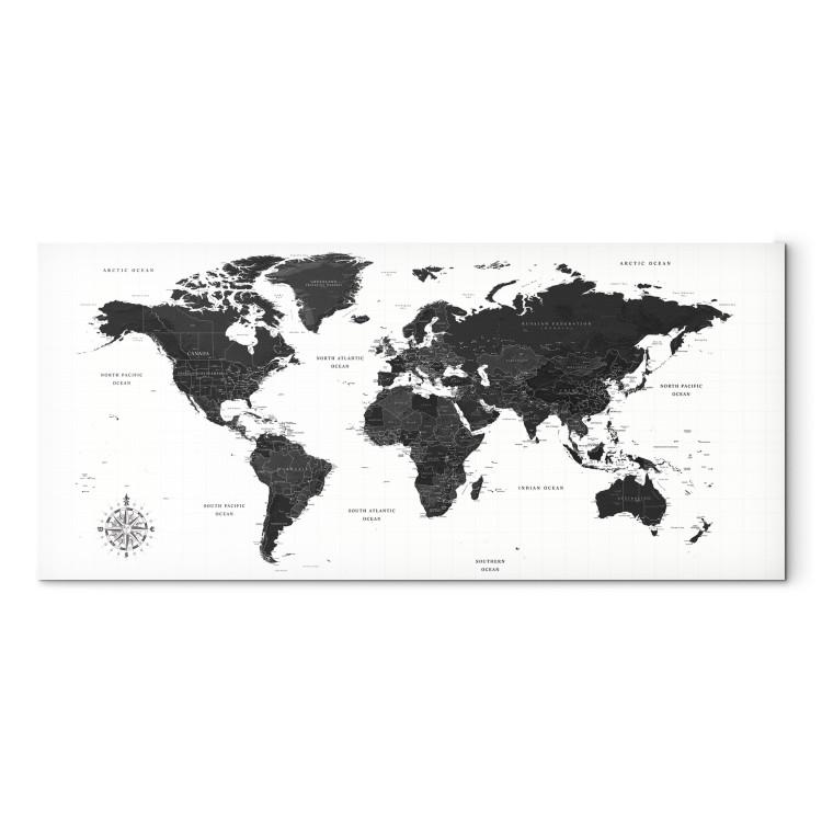 Canvas Print Black and White Map (1-part) Narrow - Black World Map with Labels