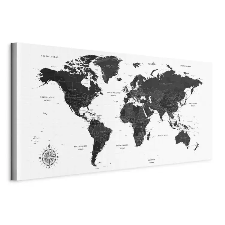 Black and White Map Narrow - Black World Map with Labels