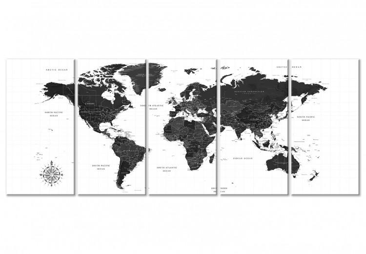 Canvas Print Black and White Map (5 Parts) Narrow