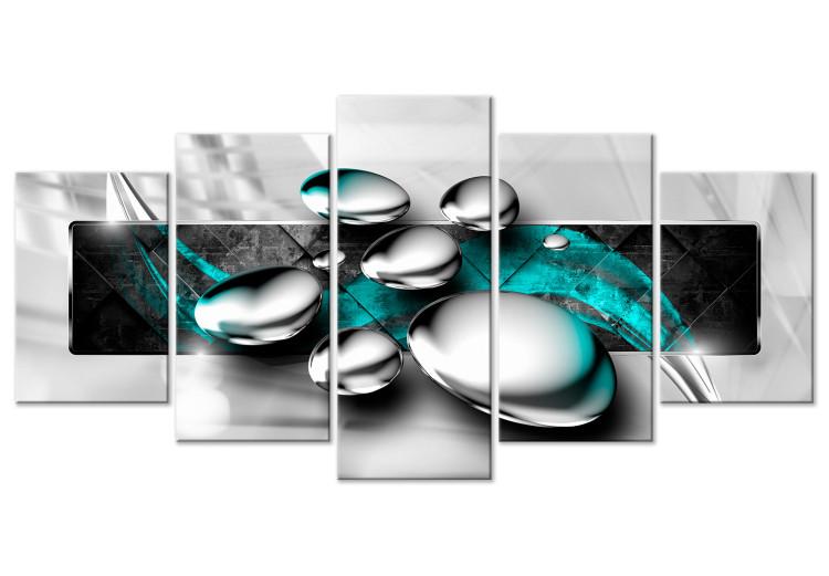 Canvas Print Shining Stones (5-part) Wide Turquoise - Gray Abstraction