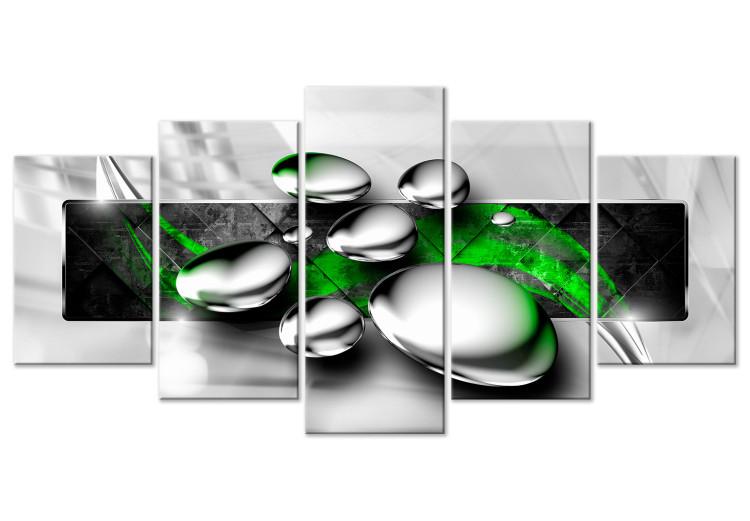 Canvas Print Shining Stones (5-part) Wide Green - Gray Abstraction