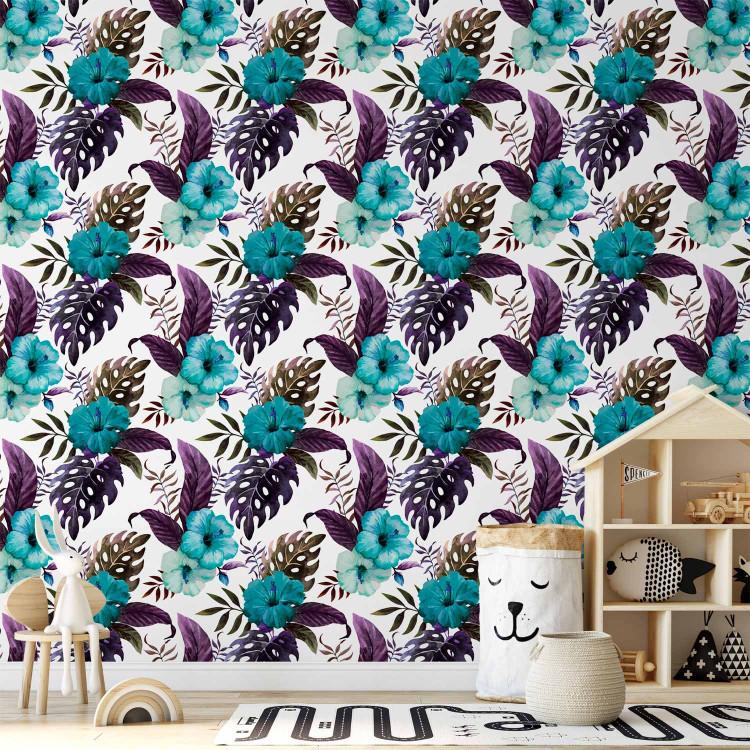 Wallpaper Tropical Flowers (Turquoise)