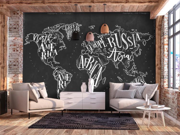 Wall Mural Modern world map - black and white continents with English names