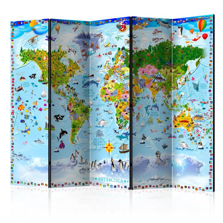 Room Divider World Map for Kids II - map with colorful continents and drawings