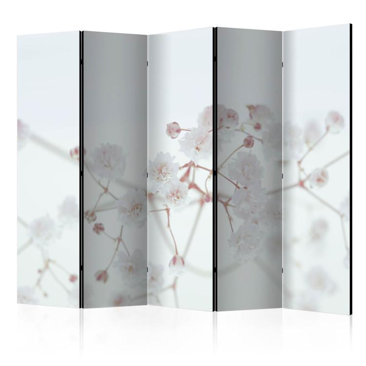 Room Divider White Flowers II - natural flowers with a pink stem on a white background