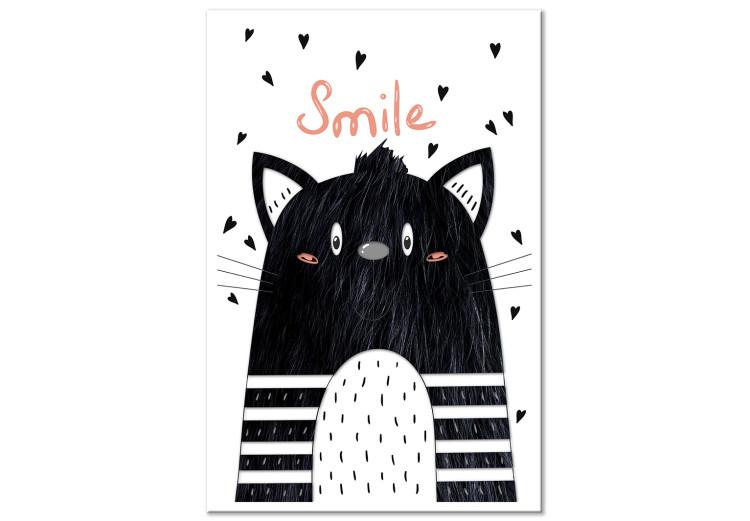 Canvas Print Black and white creature - abstract graphics with a smiling kitten