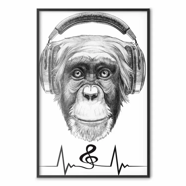 Musical Pulse - black and white musical composition with a monkey portrait