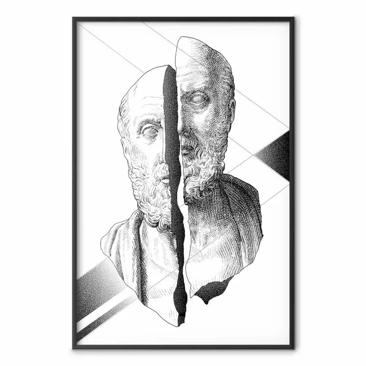 Cracked Sculpture of Socrates - black and white geometric pattern with a figure