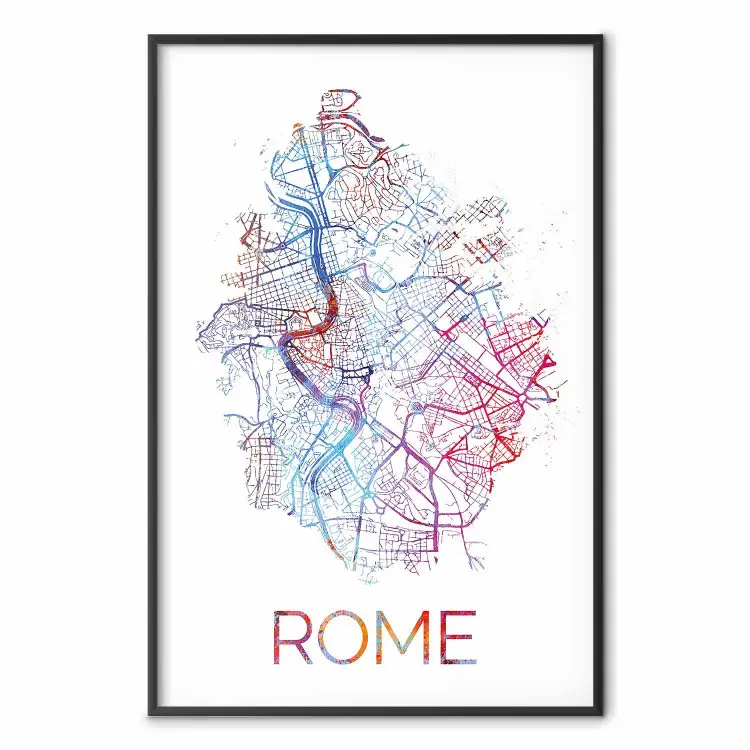 Rome - English text and colorful map of the Italian city on a white background
