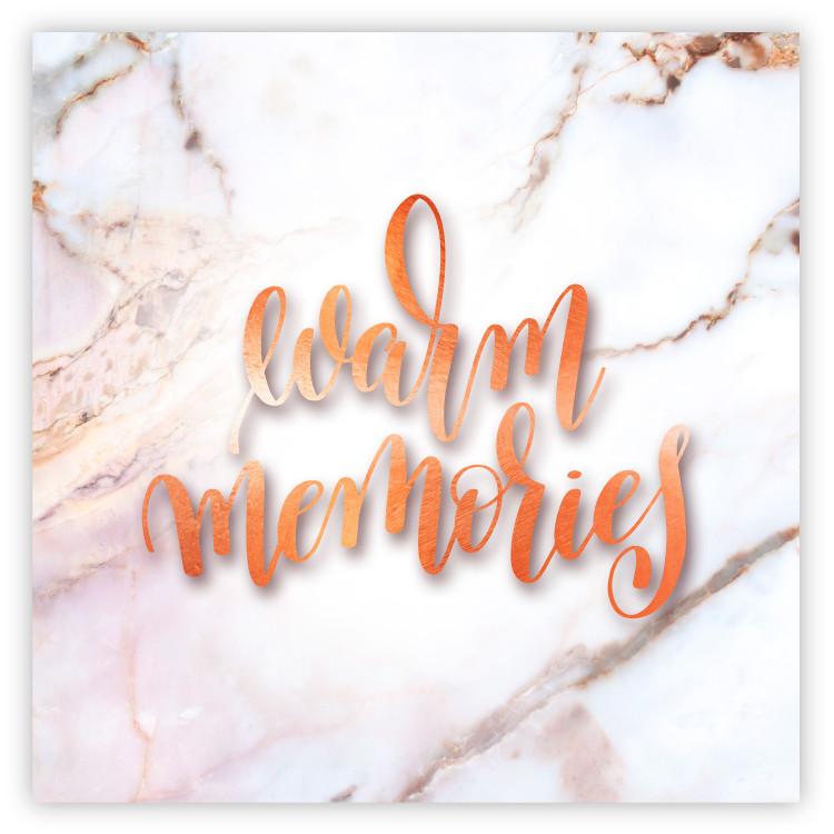 Poster Warm memories (Square) - Orange text on a marble background