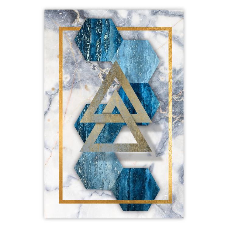 Poster Inseparable - Blue-gold geometric abstraction on a marble background
