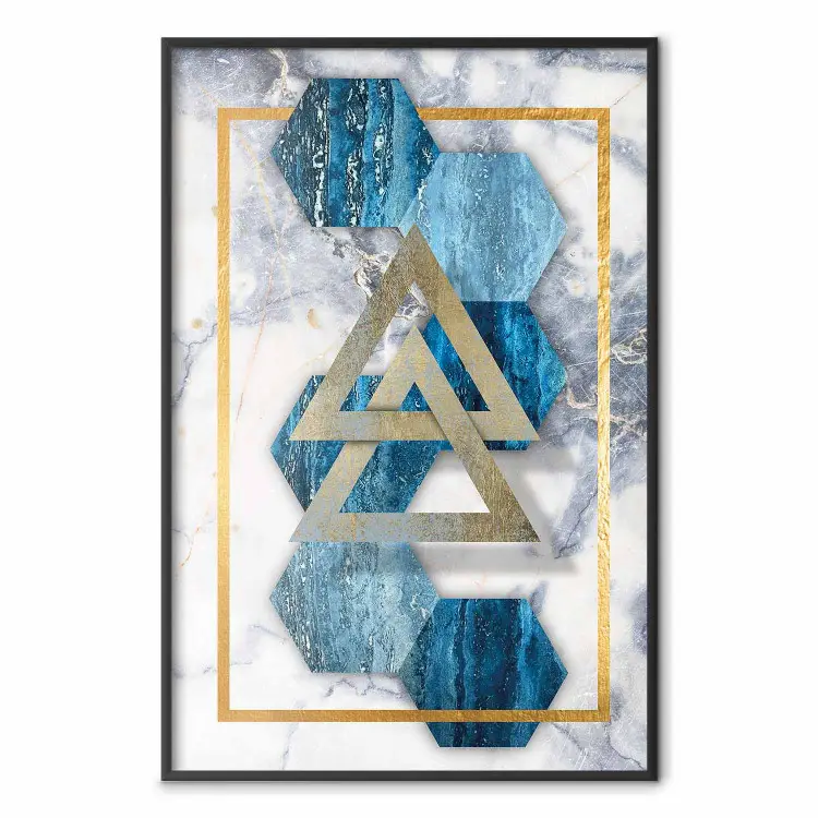 Inseparable - Blue-gold geometric abstraction on a marble background