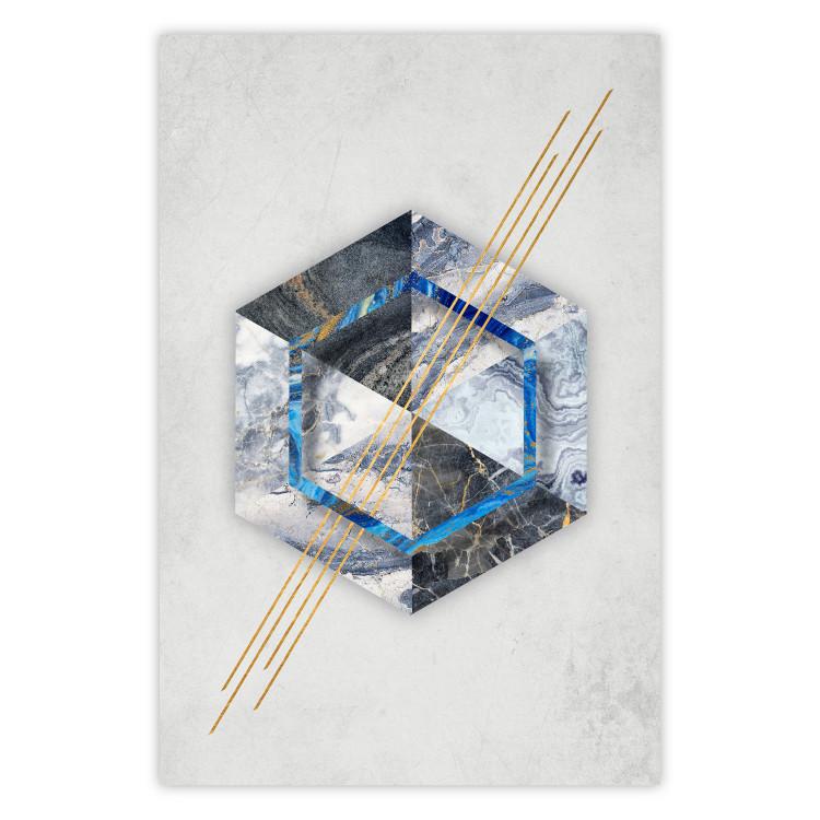 Poster Hexagonal Eye - Geometric abstraction in silver with a touch of gold