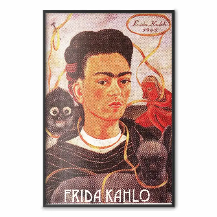 Frida Kahlo - composition with a colorful portrait of a woman and animals