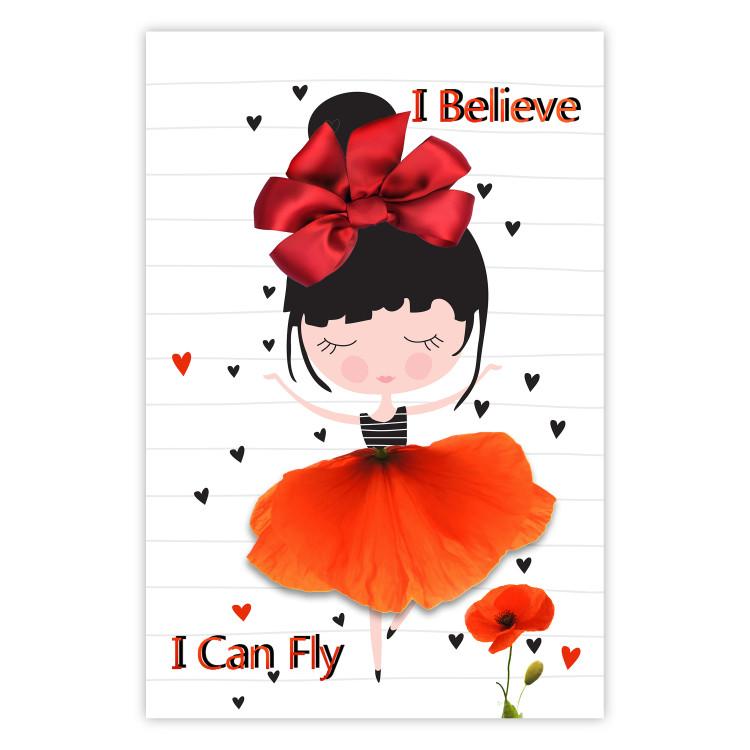 Poster I believe I can fly - girl in a poppy dress and English text