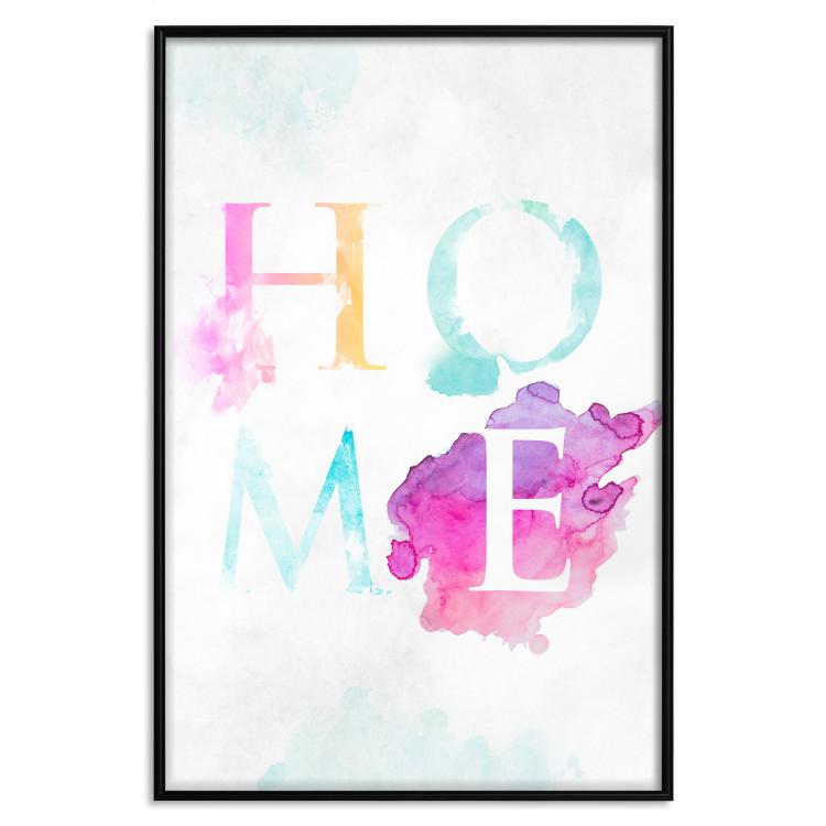 Poster Rainbow Home - colorful English text "home" on a light blue sky background