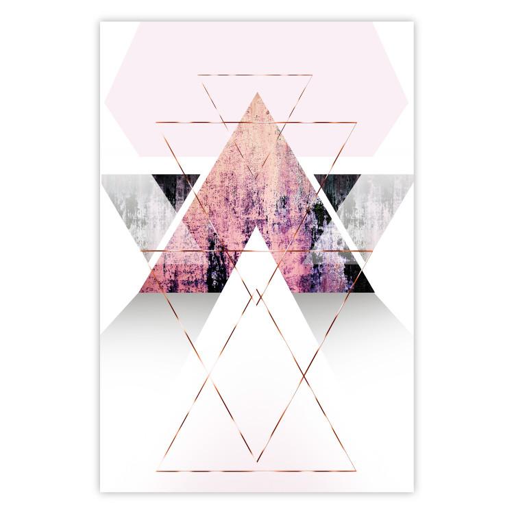 Poster Gateway to Paradise - geometric abstraction in triangles with a touch of pink