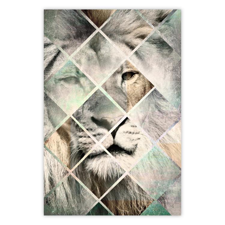 Poster Lion on the Chessboard - wild cat in a colorful geometric abstraction