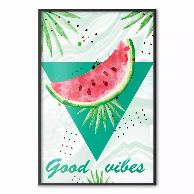 Good Vibes - composition with green text and tropical plants