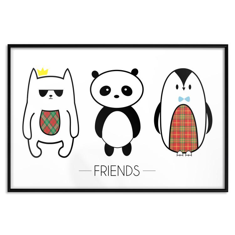 Poster Friends - pattern with three black and white animals and English text