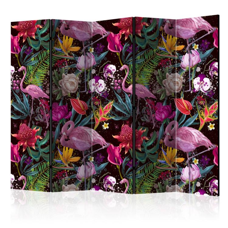 Room Divider Colorful Exoticism II - flamingos and tropical nature in watercolor motif