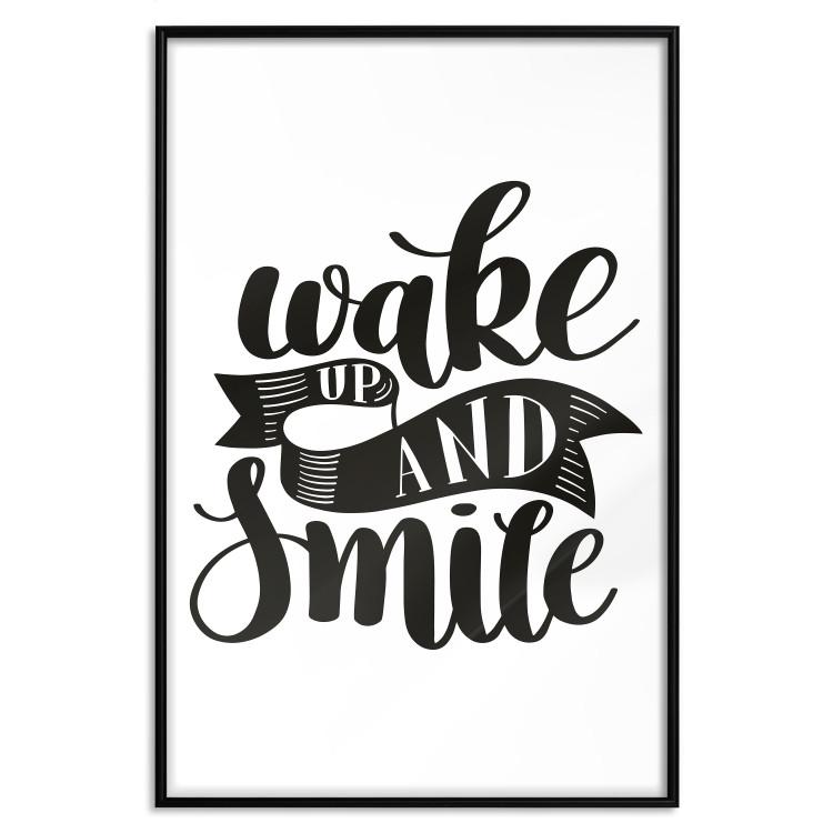 Poster Wake Up and Smile - black and white composition with English text