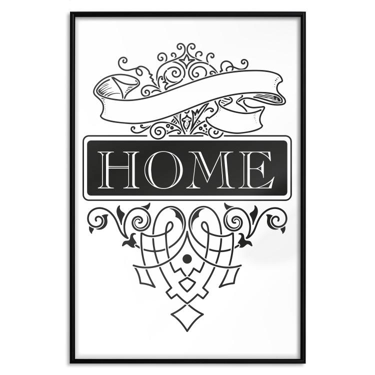 Poster Home - black and white composition with the word "home" and decorative ornaments