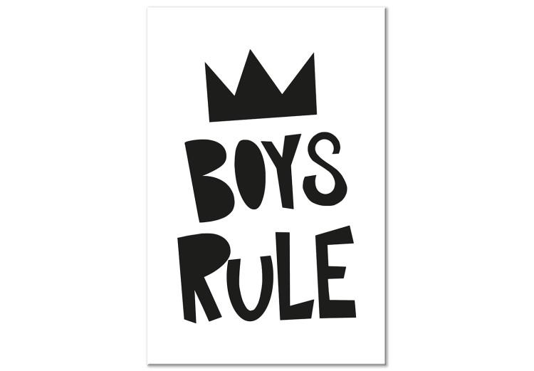 Canvas Print Boys Rule (1-part) - Black and White Graphic Design with a Crown