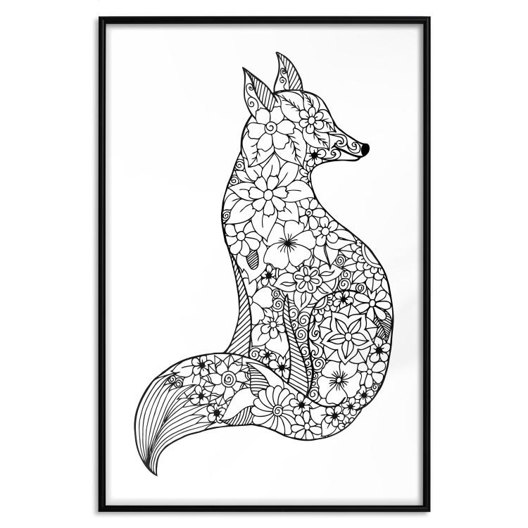 Poster Fox in flowers - black and white animal composition in Scandinavian style