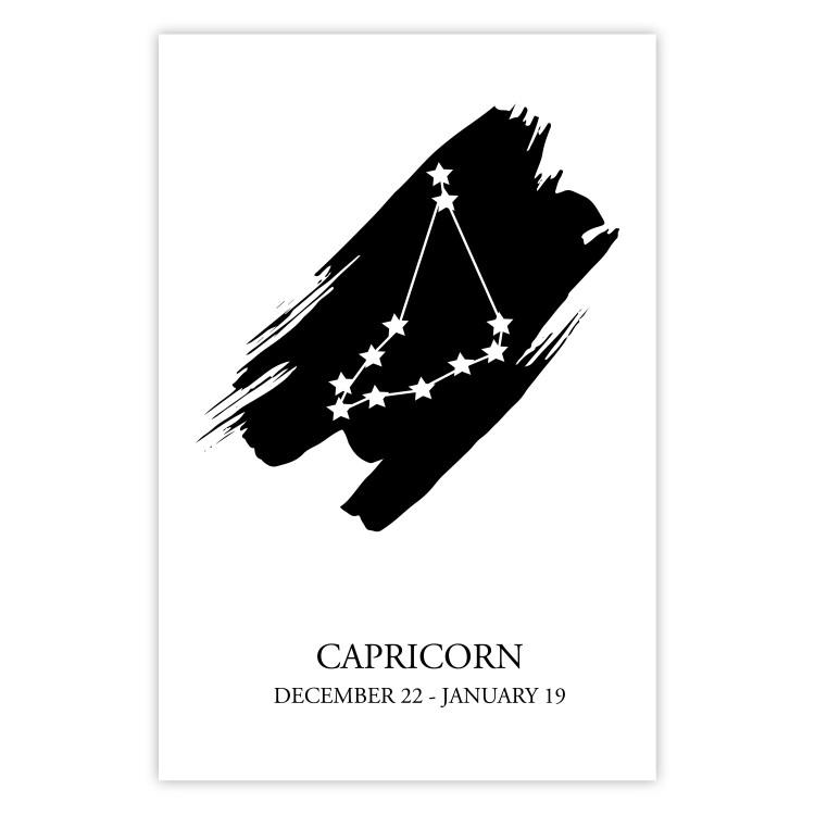 Poster Zodiac signs: Capricorn - black and white star constellation and texts