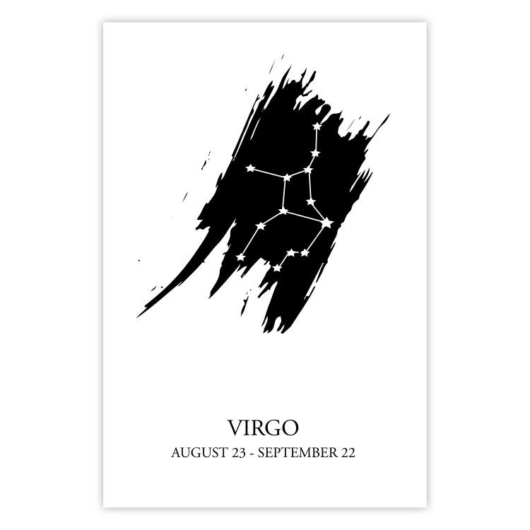Poster Zodiac signs: Virgo - star constellation and texts on a uniform background