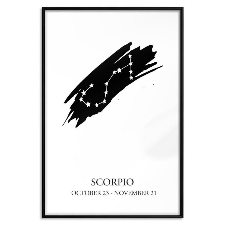 Poster Zodiac signs: Scorpio - black and white star constellation and texts