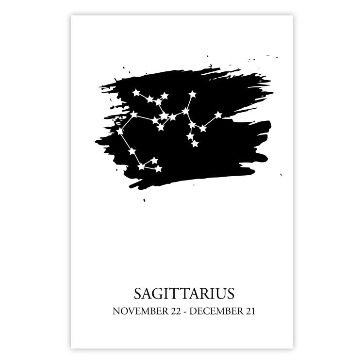 Poster Zodiac signs: Sagittarius - white stars on black with English texts