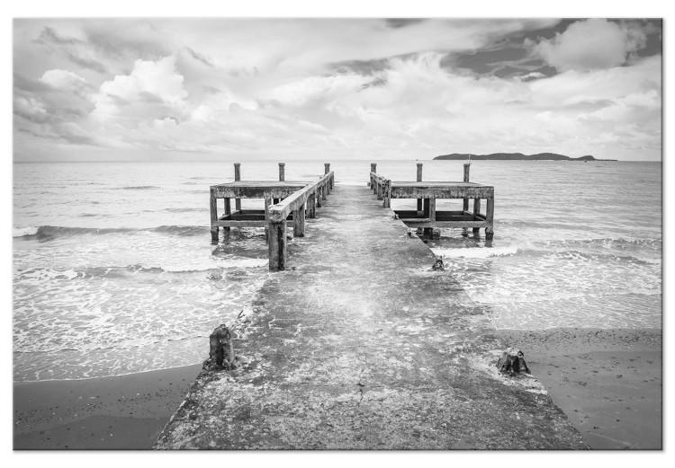 Canvas Print Whispers of the Sea (1-part) - Black and White Water and Wooden Bridge