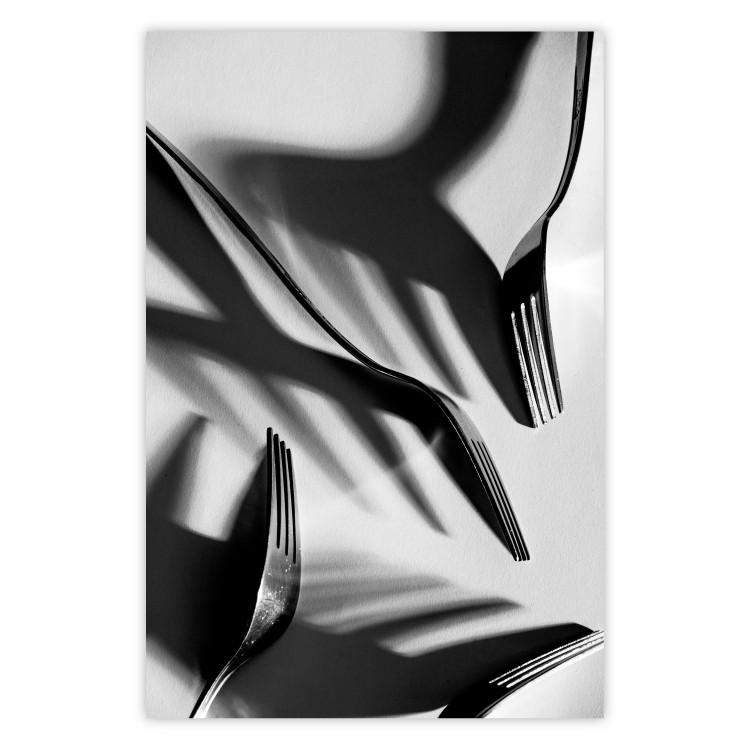 Poster Four forks - black and white composition with retro-style cutlery
