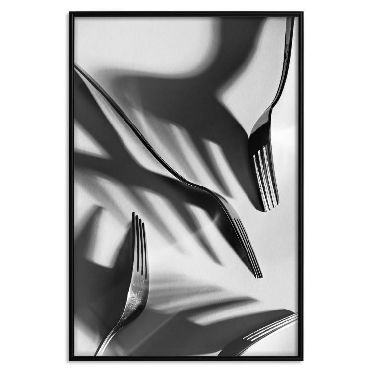 Poster Four forks - black and white composition with retro-style cutlery