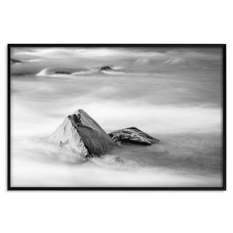 Poster Stone in water - simple black and white seascape