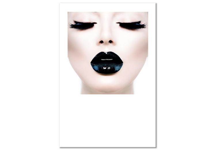 Canvas Print Kiss - artwork with a woman with black lips and closed eyes