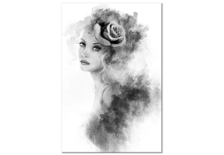 Canvas Print Rose in Hair (1-part) - Portrait of Woman in Watercolors