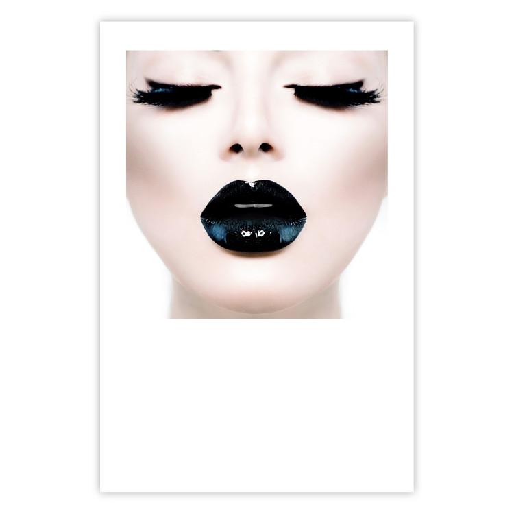 Poster Black lips - composition on white with a woman's face with dark lipstick