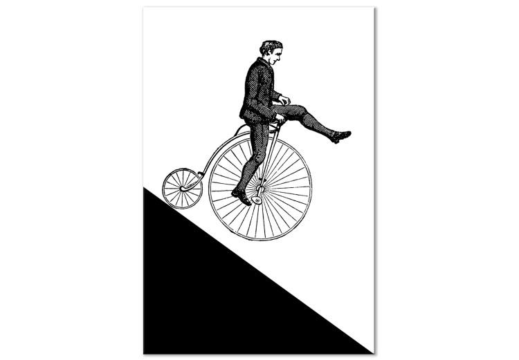 Canvas Print Biking Through Time (1-part) - Black and White Shades of the Past